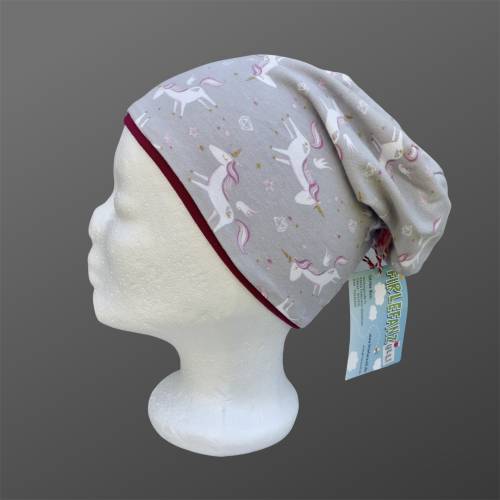 Kinder-Jersey-Mütze, Long-Beanie, Einhorn, Wendemütze, Gr 49/50/51/52cm (1 bis 3 LJ)