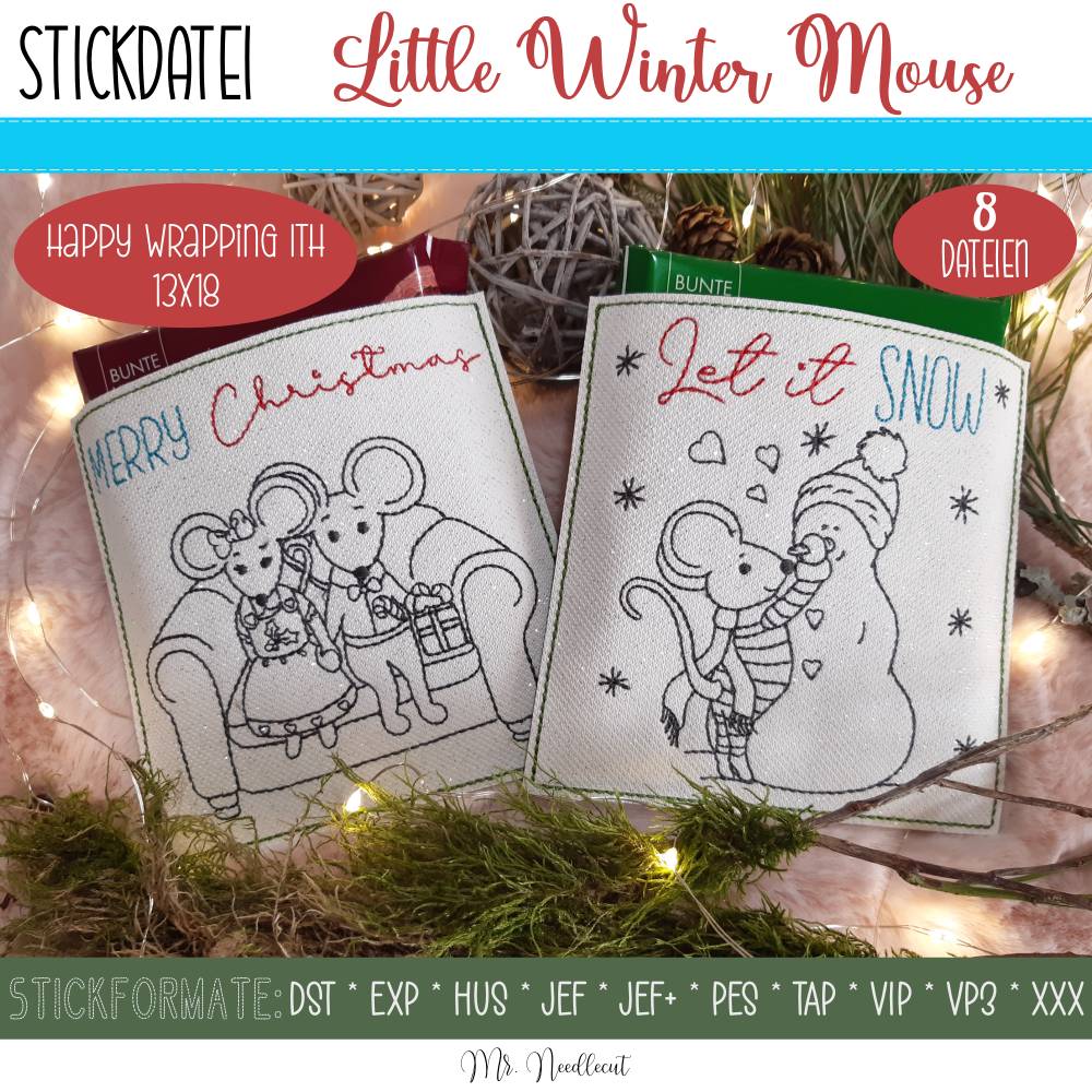 Digitale Stickserie Happy Wrapping Little Winter Mouse ITH 13x18 (5x7") Bild 1