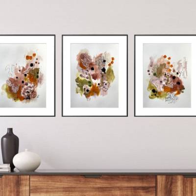 "Funkelnder Herbst" als Set mit 3 Bilder 24 x 32 cm Acrylbild auf Künstlerpapier