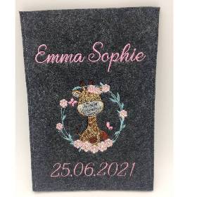 Geschenk Geburt Baby U-Heft, U-Hefthülle aus Filz bestickt personalisiert Motive für Jungen und Mädchen mit Namen und Da
