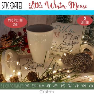Digitale Stickserie Little Winter Mouse Mug Rugs ITH 13x18 (5x7")