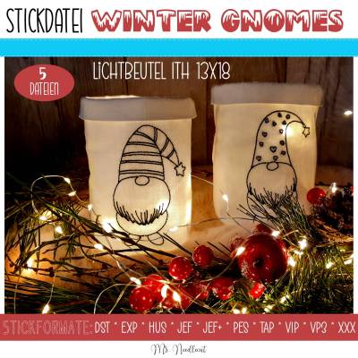 Digitale Stickserie Winter Gnomes Lichtbeutel ITH 13x18 (5x7")