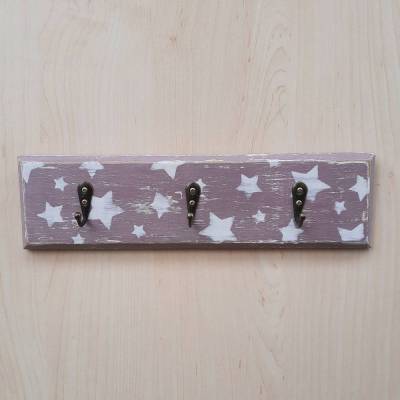 Schlüsselbrett "Sterne" mit 3 Haken im Shabby Look