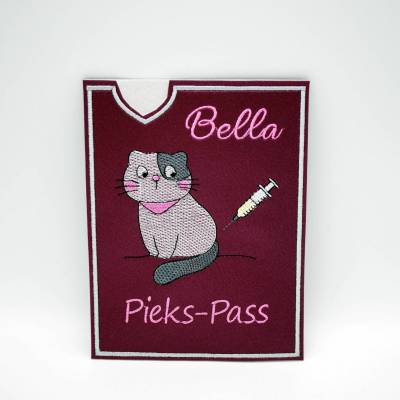 Tierpasshülle mit Name Katze mit Spritze aus Kunstleder Heimtierausweis Impfpass für Katzen 4 Größen und viele Farben