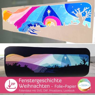 Plotterdatei Fensterbild, Bundle Papier und Folie, Fenstergeschichte Weihnachten, Weihnachtsschmuck basteln