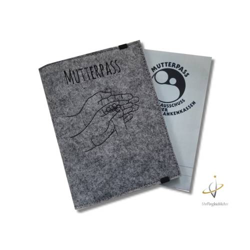 Mutterpasshülle personalisierbar Filzhülle Mutterpass OneLine ArtLine Hände baby grau meliert
