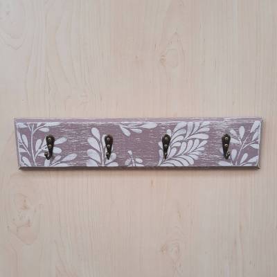 Schlüsselbrett "Blätter" mit 4 Haken im Shabby Look