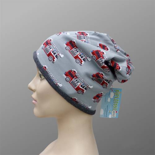 Jersey-Mütze, Long-Beanie Feuerwehr, grau, Gr 53/54/55/56/57 cm (ab 3Lj.)