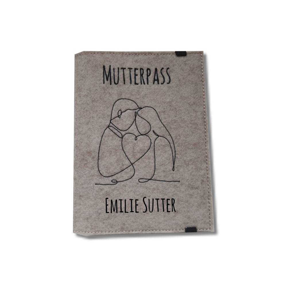 Mutterpasshülle personalisierbar Filzhülle Mutterpass OneLine ArtLine Paar beige meliert Bild 1