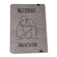 Mutterpasshülle personalisierbar Filzhülle Mutterpass OneLine ArtLine Paar beige meliert