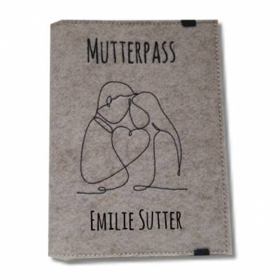 Mutterpasshülle personalisierbar Filzhülle Mutterpass OneLine ArtLine Paar beige meliert