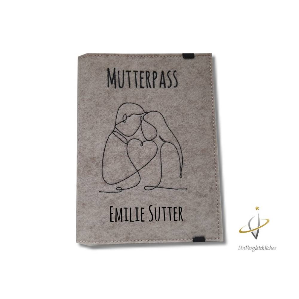 Mutterpasshülle personalisierbar Filzhülle Mutterpass OneLine ArtLine Paar beige meliert Bild 2