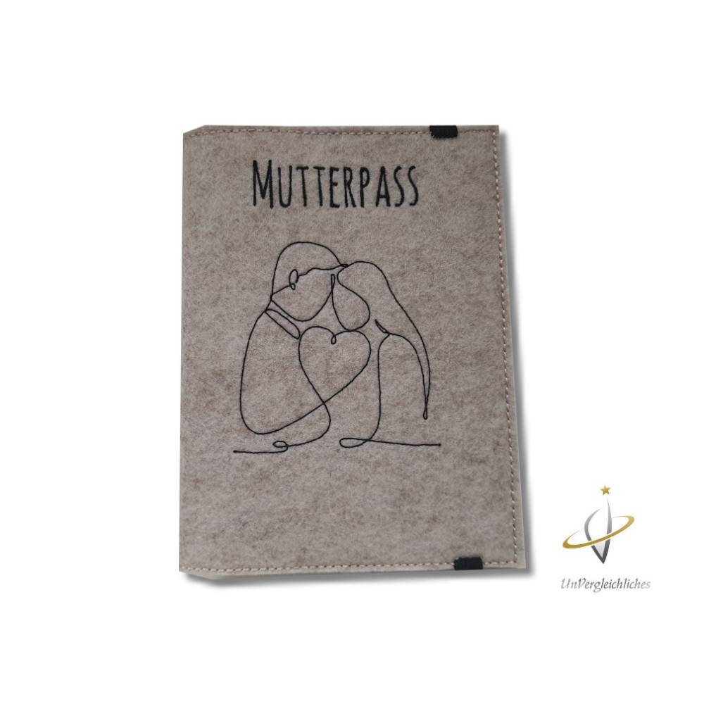 Mutterpasshülle personalisierbar Filzhülle Mutterpass OneLine ArtLine Paar beige meliert Bild 3