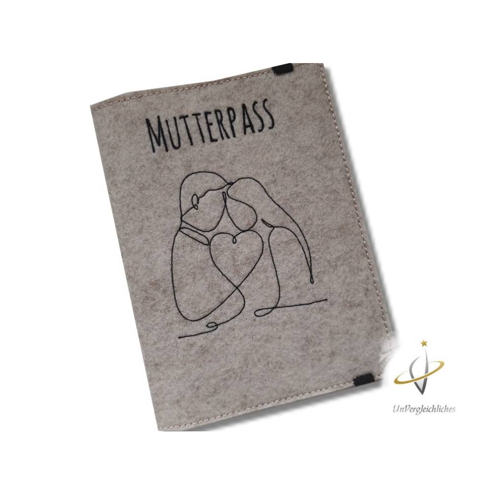 Mutterpasshülle personalisierbar Filzhülle Mutterpass OneLine ArtLine Paar beige meliert Bild 4