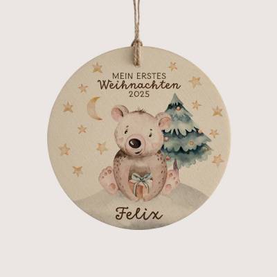 Personalisierter Holzanhänger *Mein erstes Weihnachten* / Meilenstein, Baumschmuck, Anhänger für Babygeschenk