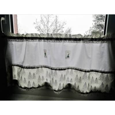 Weihnachten, Scheibengardine Landhausstil, Tannenbäume, weiß/creme mit Golddruck