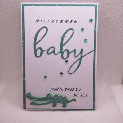 Babykarte - zur Geburt, neutral gehalten, Krokodil