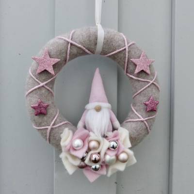 Türkranz aus Filz, Winterkranz, Deko-Kranz für den Winter, Adventskranz mit Wichtel