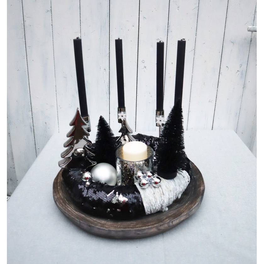 Adventskranz exklusiv schwarz silber