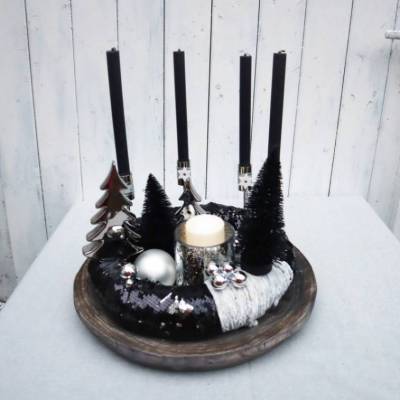 Adventskranz exklusiv schwarz silber