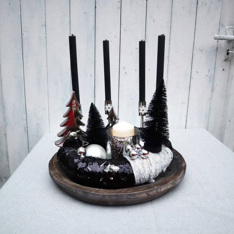 Adventskranz exklusiv schwarz silber