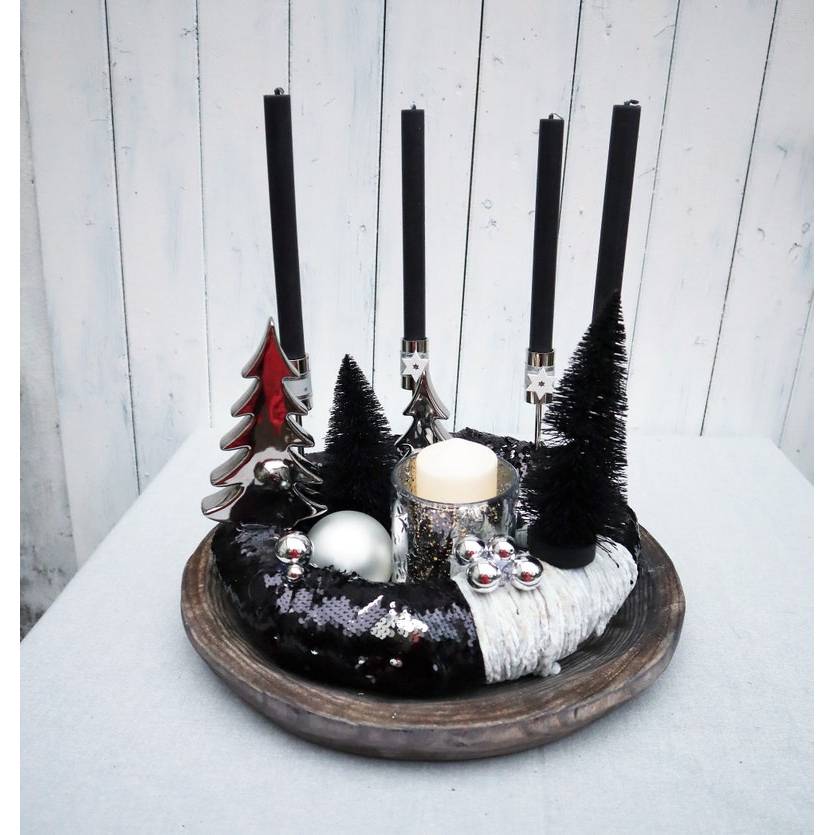 Adventskranz exklusiv schwarz silber