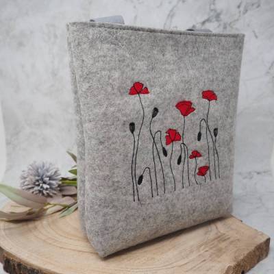 Umhängetasche aus Wollfilz mit Mohnblumen