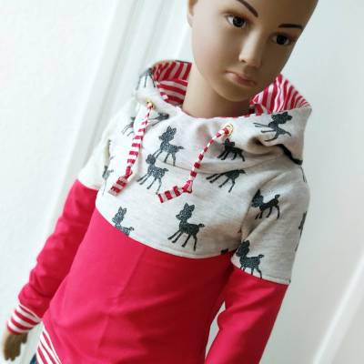Hoodie mit Zwergen-Kapuze GLITZERREH - Kinder Gr. 104 rot, ecru meliert | angeraut | RÄUBERKIND