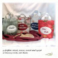 ITH Stickdatei Geschenktasche Set – In 4 Größen, Mit Sprüchen & Doodle-/Satinborte
