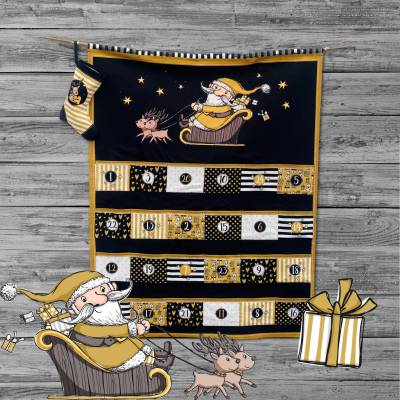 Adventskalender Panel Happy Christmas Classic von Steinbeck - ocker und schwarz - 1,45 x 1,45 m - Canvas