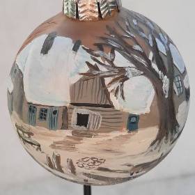 Christbaumkugel/ Weihnachtskugel aus Glas 6cm mit wunderschönem winterlichen Landschaftsmotiv