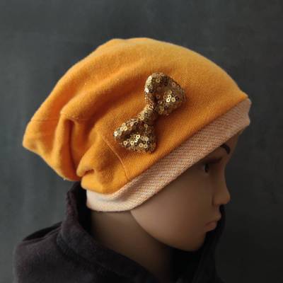 Kinder Beanie Mütze SENFGELB mit Schleife, Upcycling  | KU 46 bis ca. 2 Jahre | RÄUBEKIND