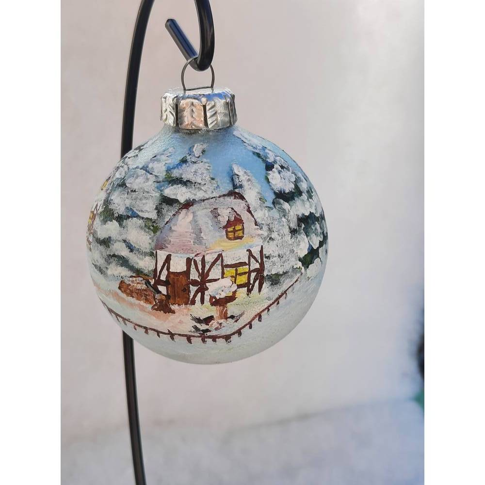 Christbaumkugel/ Weihnachtskugel aus Glas 8cm mit wunderschönem winterlichen Motiv
