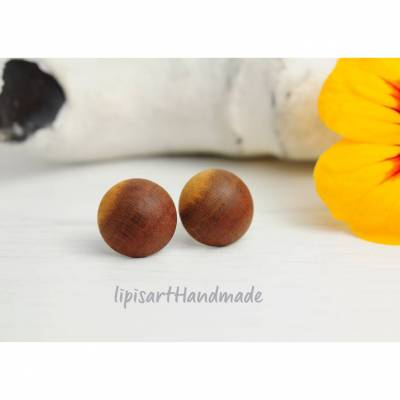 Ohrstecker – Pflaume-Holz Cabochon handgedrechselt Ø 12 mm Silberstecker 925 Unikat