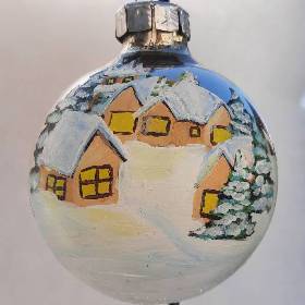 Christbaumkugel/ Weihnachtskugel aus Glas 8cm mit wunderschönem winterlichen Motiv