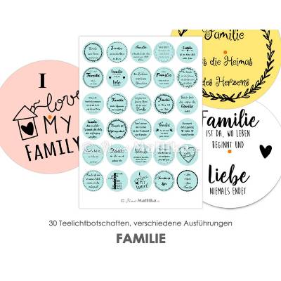 FAMILIE Teelicht - Botschaften Teelicht Vorlagen Bilder für Teelichter digitale Datei zum Selbstausdrucken 