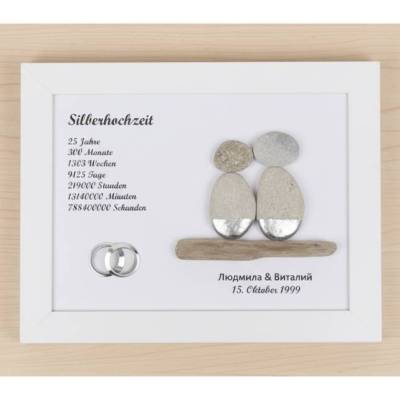 Personalisiertes Steinbild Silberhochzeit – Handgefertigtes Unikat mit Namen & Datum (STB-85)