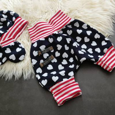 Baby Pumphose mit Beanie & Fäustlinge HERZ - Jeans-Upcycling | Gr. 56-68 | Wintersweat, kuschelig angeraut | RÄUBERKIND