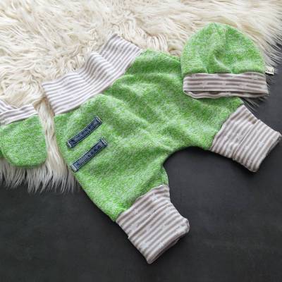 Baby Pumphose mit Beanie & Fäustlinge KIWISTAR | Gr. 56-68 | Kuschekstrick mit Fleeceabseite | RÄUBERKIND