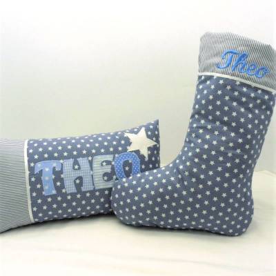 Nikolausstiefel & Namenskissen personalisiert – Geschenkset für Jungen & Mädchen zu Weihnachten