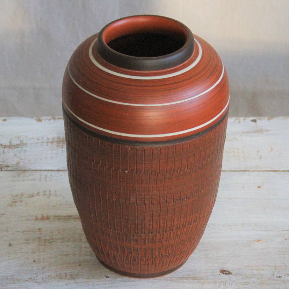 braune Keramik Vase Handarbeit 60er Jahre