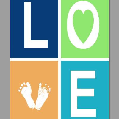 LOVE Footprint Newborn (0-3 Mon) - Fineart Druck DIN A4 (personalisierbar) blau