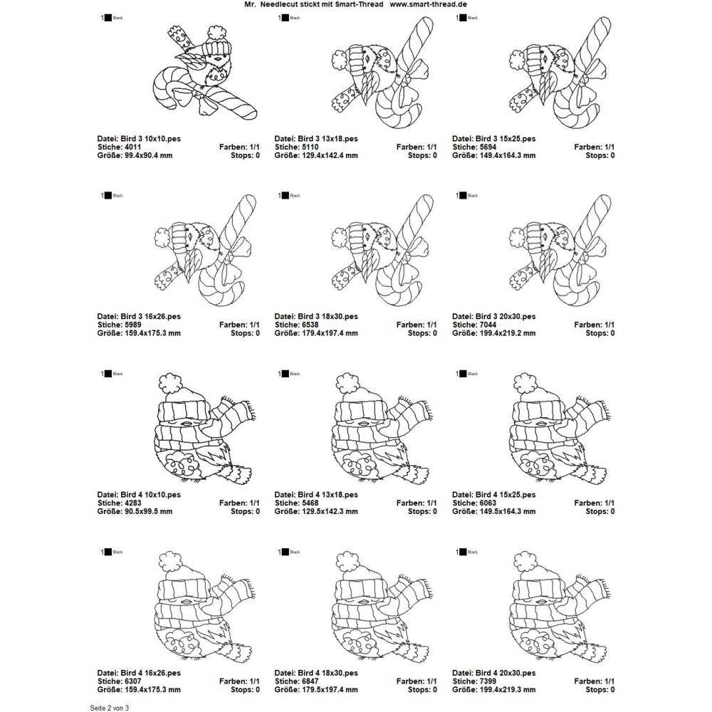 Digitale Stickdatei Winter Birds Blackwork 10x10 - 20x30 (4x4 - 8x12") Bild 3