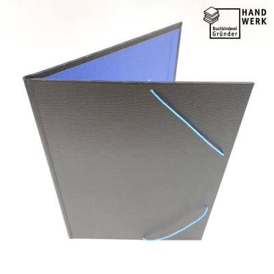 Mappe, DIN A4, schwarz hellblau, Eckspannermappe, Sammelmappe, handgefertigt