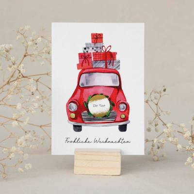 Personalisierte Rubbelkarte *Weihnachtsauto* / Gutschein als Weihnachtsgeschenk, optional mit Umschlag