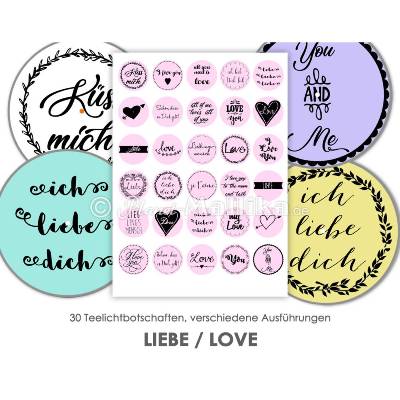 LIEBE  LOVE Teelicht - Botschaften Teelicht Vorlagen Bilder für Teelichter Bastelbogen Collagebogen digitale Datei