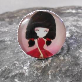 Gothic Girl Lolita  versilbert Ring  rund mit Glascabochon