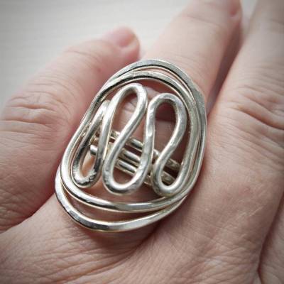 Drahtjuwel Alu Ring gold, Kautschukband mit Anhänger Spirale, Goldring, keltischer Schmuck, Elfenkette, Set Kette Ring
