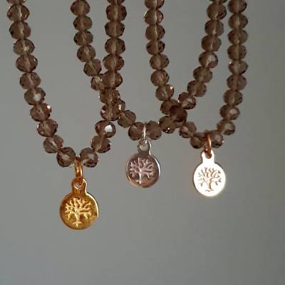 minimalistisches Armband aus Kristallen mit Lebensbaum Anhänger aus Silber, Gold oder Rosegold