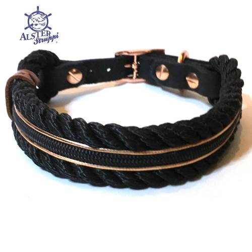 Für Nicole - Hundehalsband verstellbar schwarz rosegold mit Leder und Schnalle